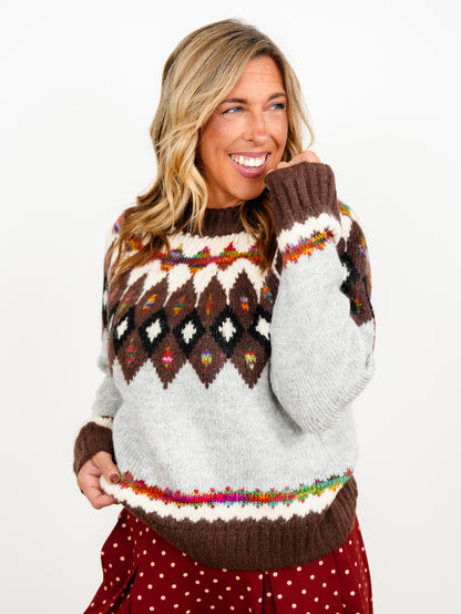 Plus/Reg Faire Isle Crew Neck Long Sleeve Sweater
