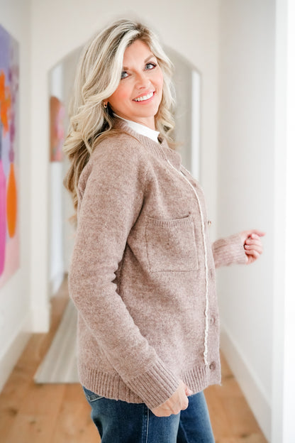 Long Sleeve Mock Neck Button Down Cardigan Sweater