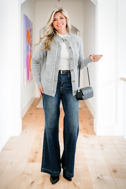 Long Sleeve Mock Neck Button Down Cardigan Sweater