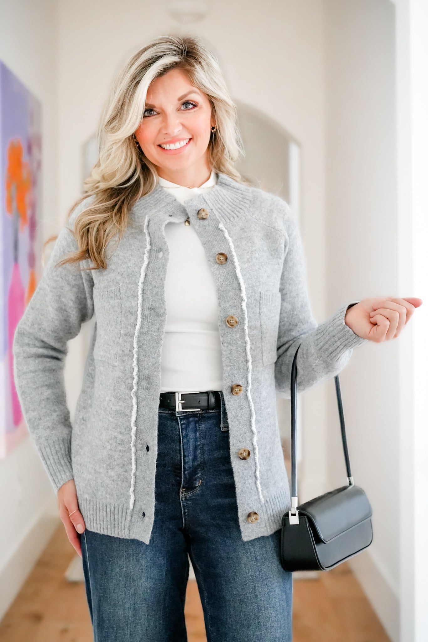 Long Sleeve Mock Neck Button Down Cardigan Sweater