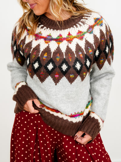 Plus/Reg Faire Isle Crew Neck Long Sleeve Sweater