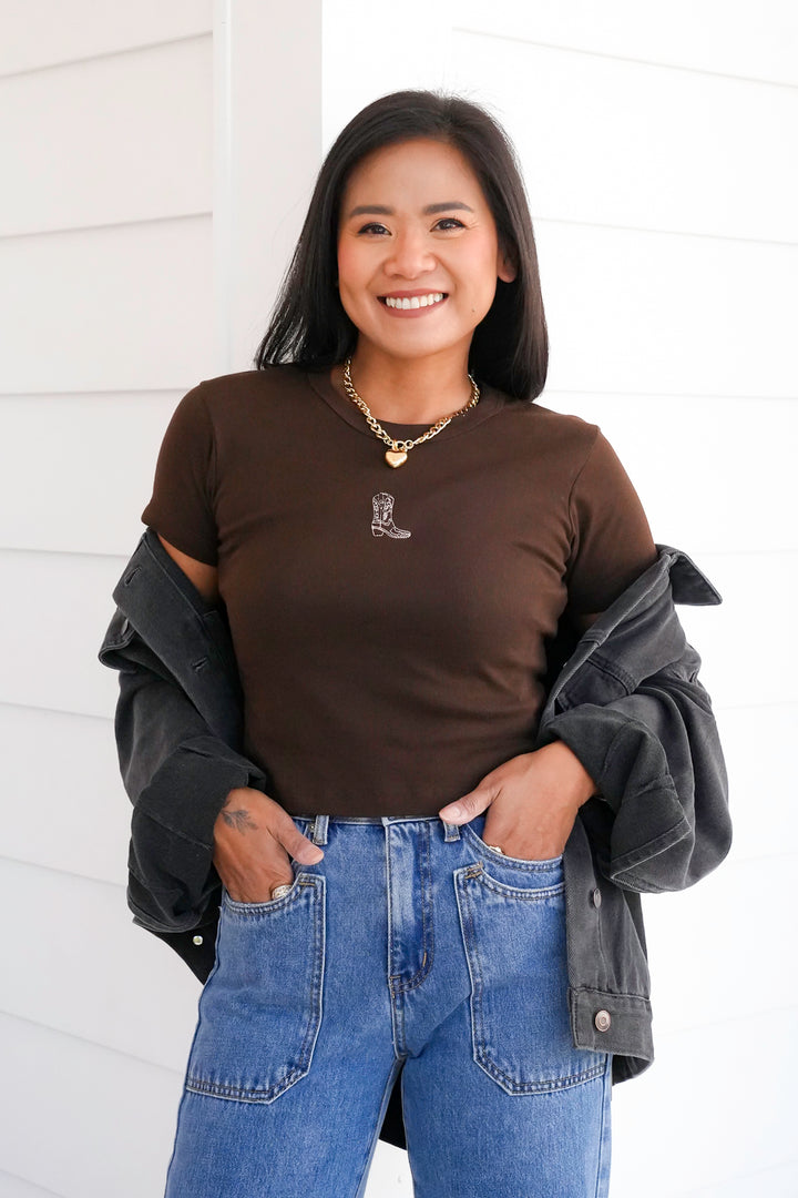 Plus/Reg Short Sleeve Cowboy Boot Baby Tee
