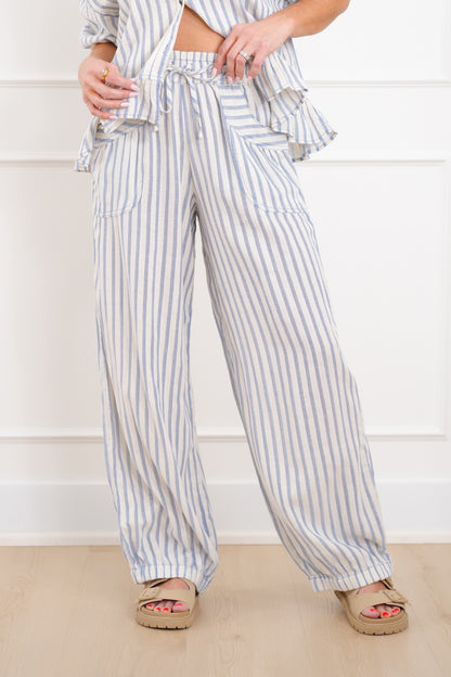 Stripe Linen Blend Elastic Waist Jogger Pants