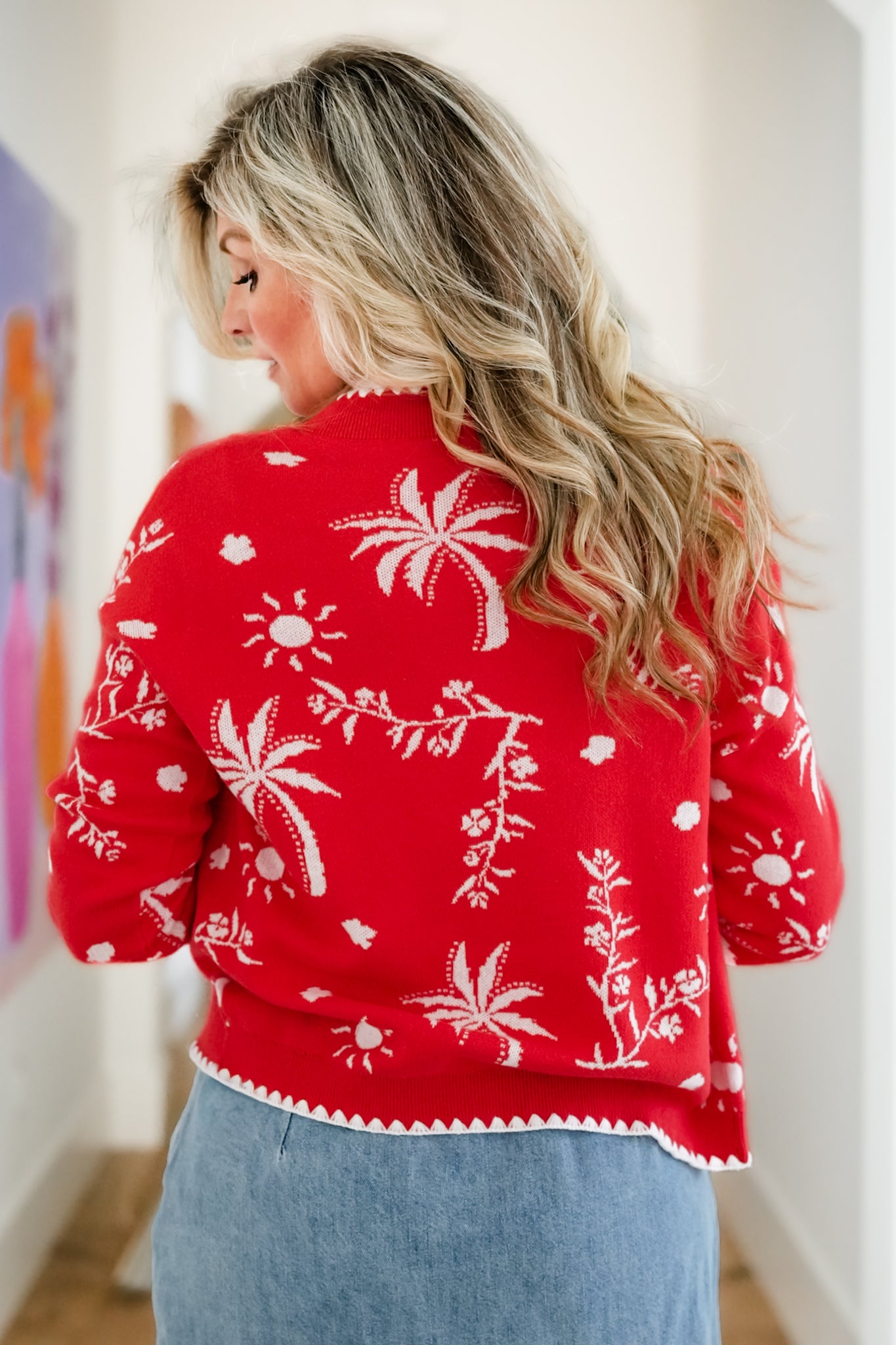 Plus/Reg Tropical Print Long Sleeve Button Down Cardigan