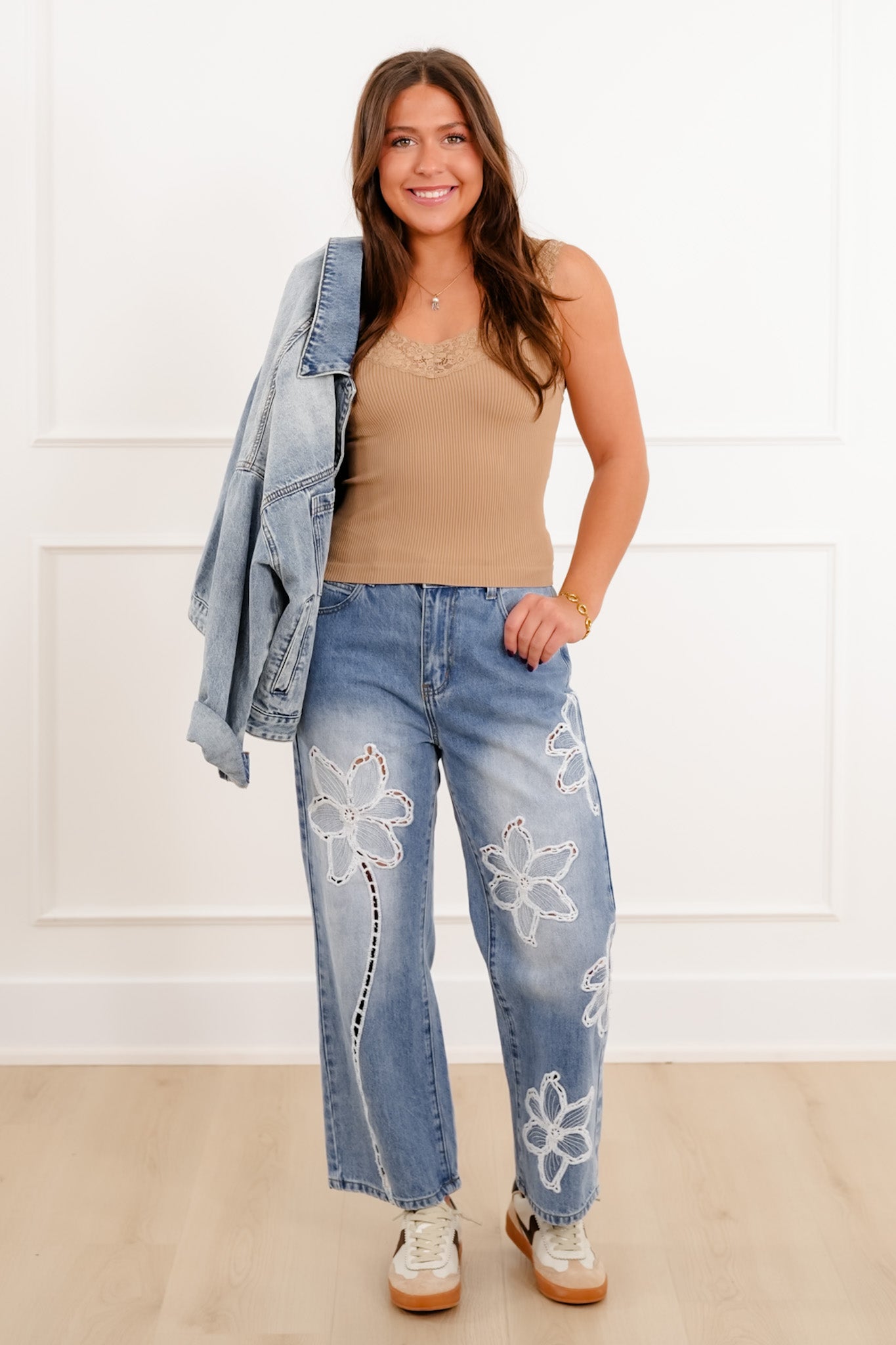 Ribbed Knit Tank Top with Lace