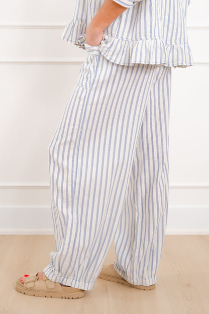 Stripe Linen Blend Elastic Waist Jogger Pants