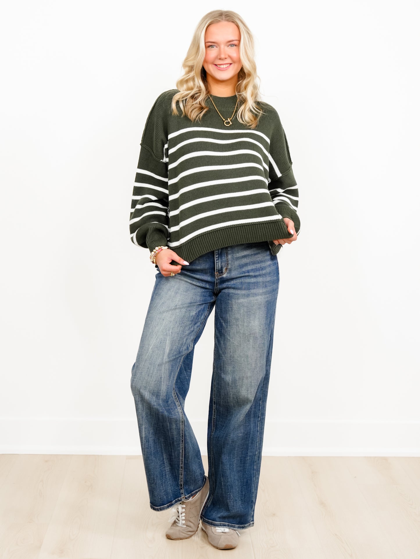 Door Buster! Zenana Exposed Seam Striped Oversized Sweater