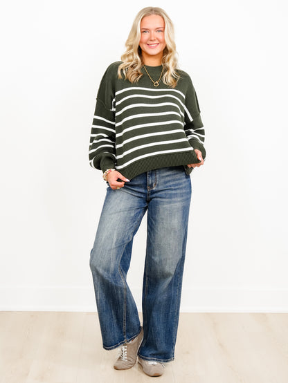 Door Buster! Zenana Exposed Seam Striped Oversized Sweater