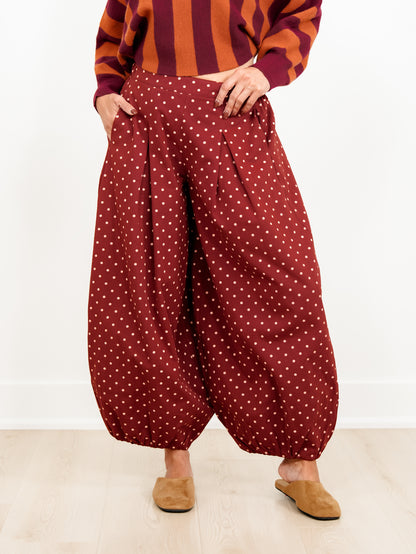 Plus/Reg Polka Dot High Waist Balloon Leg Pants