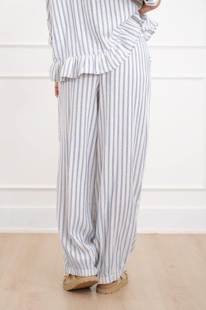 Stripe Linen Blend Elastic Waist Jogger Pants