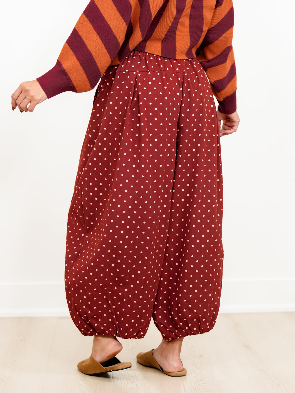 Plus/Reg Polka Dot High Waist Balloon Leg Pants