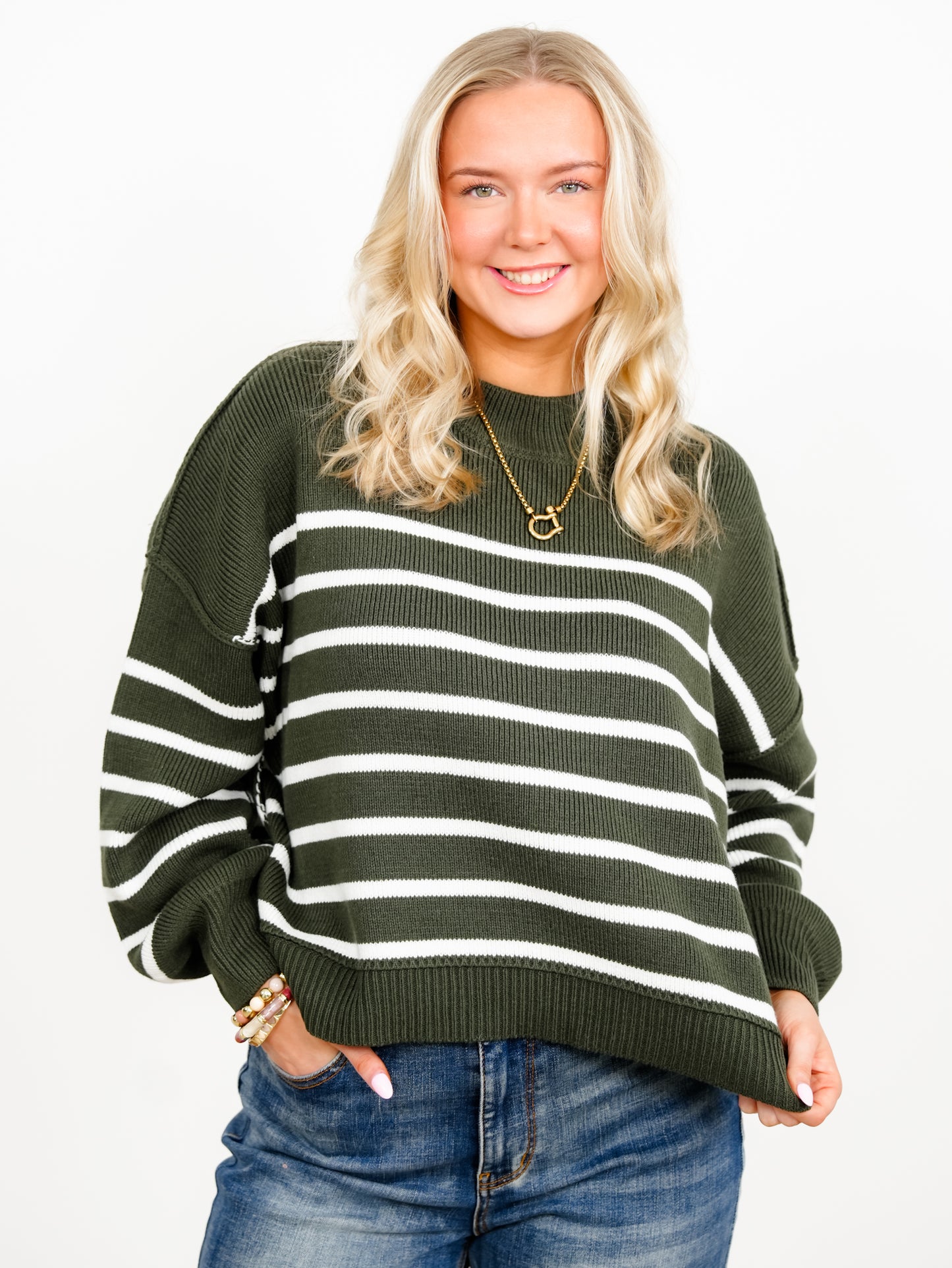 Door Buster! Zenana Exposed Seam Striped Oversized Sweater