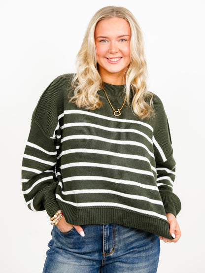 Door Buster! Zenana Exposed Seam Striped Oversized Sweater