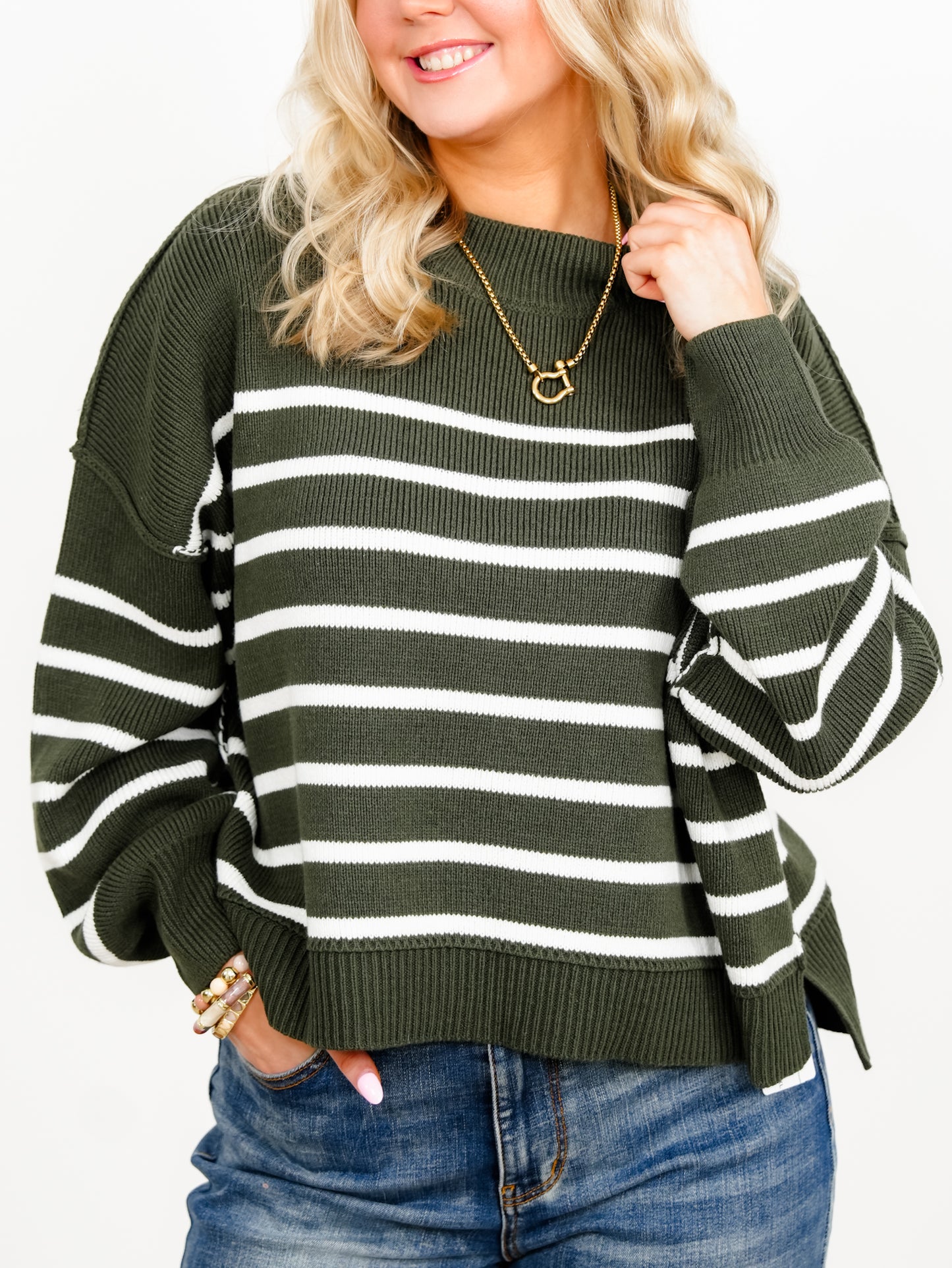 Door Buster! Zenana Exposed Seam Striped Oversized Sweater