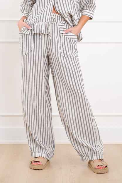 Stripe Linen Blend Elastic Waist Jogger Pants