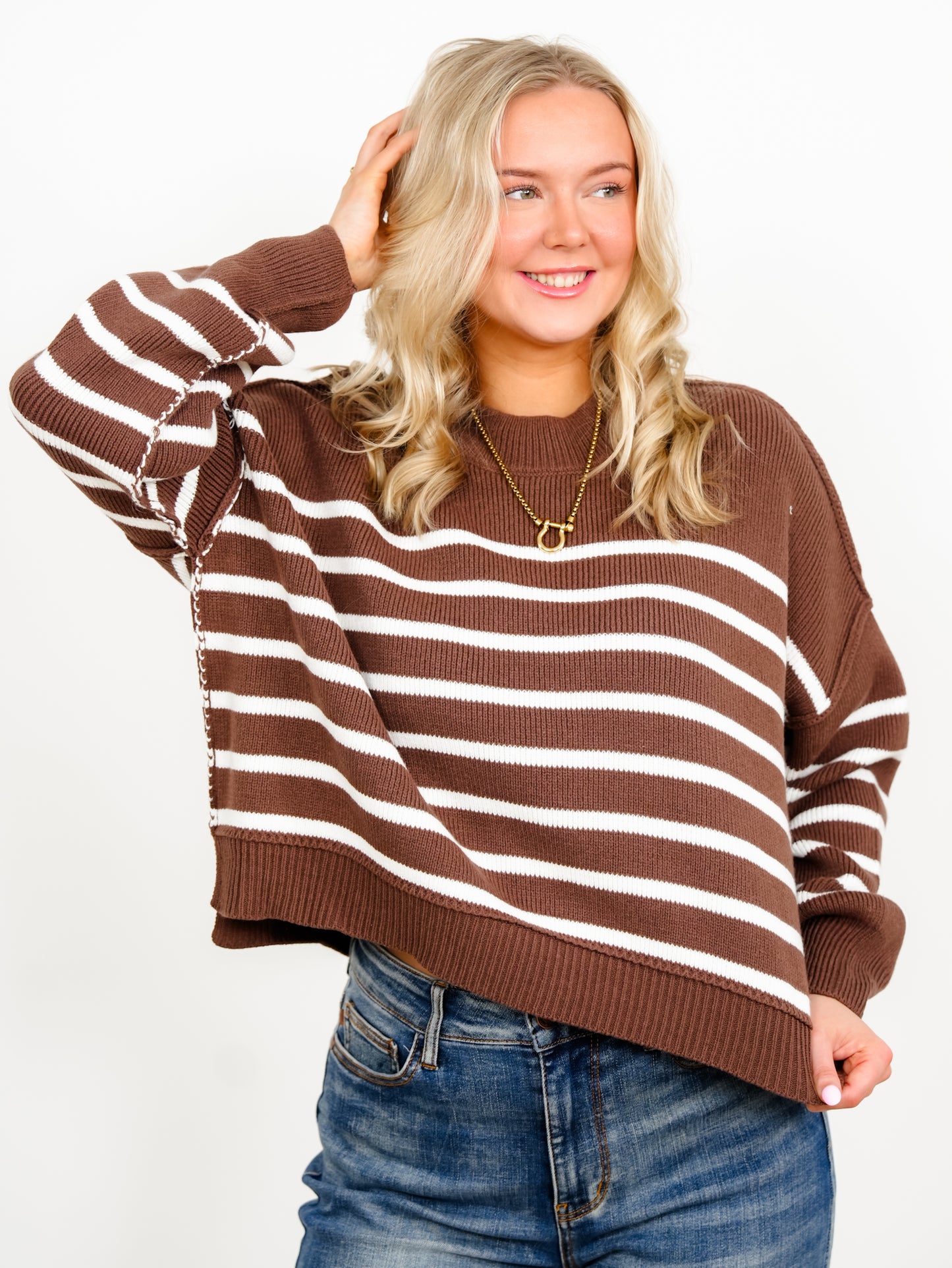 Door Buster! Zenana Exposed Seam Striped Oversized Sweater