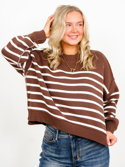 Door Buster! Zenana Exposed Seam Striped Oversized Sweater