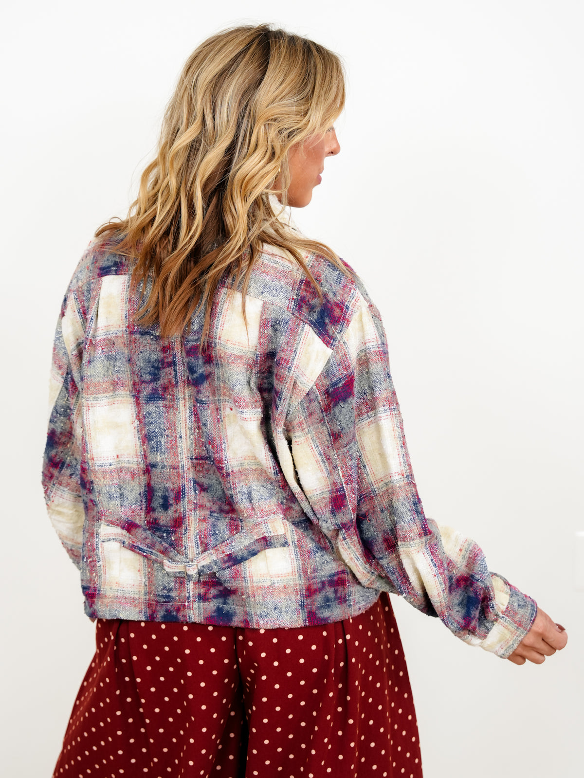 POL Plaid Long Sleeve Zip Up Jacket