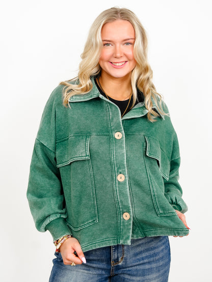 Door Buster! Zenana Acid Washed Fleece Cropped Shacket