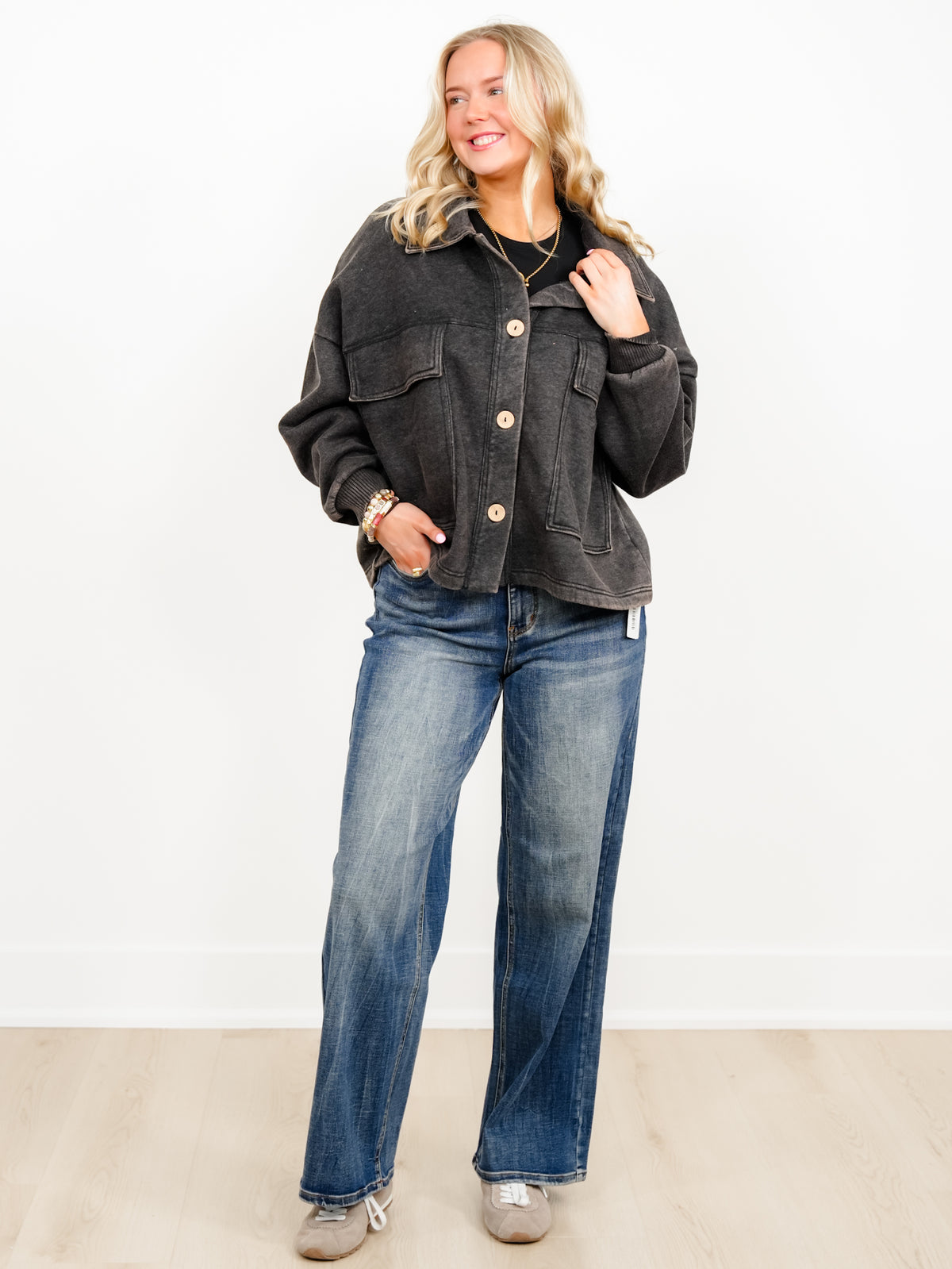Door Buster! Zenana Acid Washed Fleece Cropped Shacket