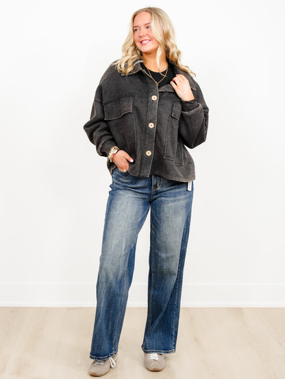 Door Buster! Zenana Acid Washed Fleece Cropped Shacket