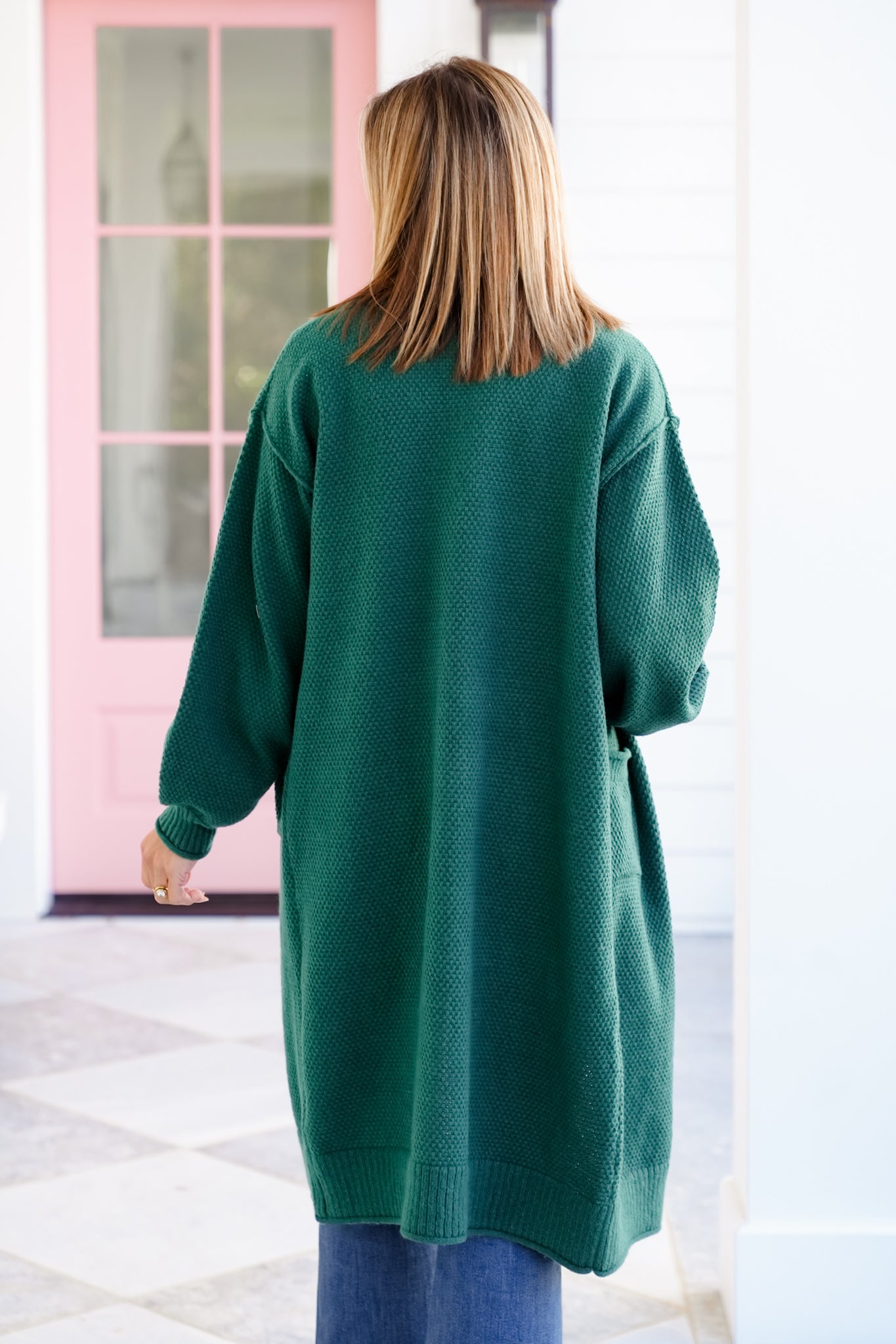 Green Long Sleeve Open Front Long Cardigan