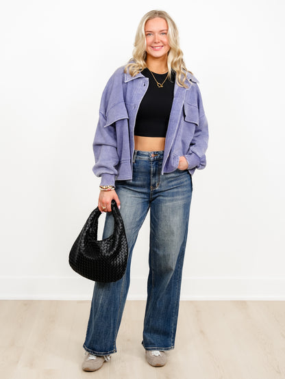 Door Buster! Zenana Acid Washed Fleece Cropped Shacket