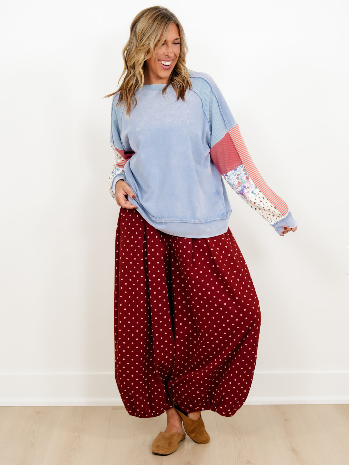 Plus/Reg Mixed Fabric Raglan Sleeve Sweatshirt
