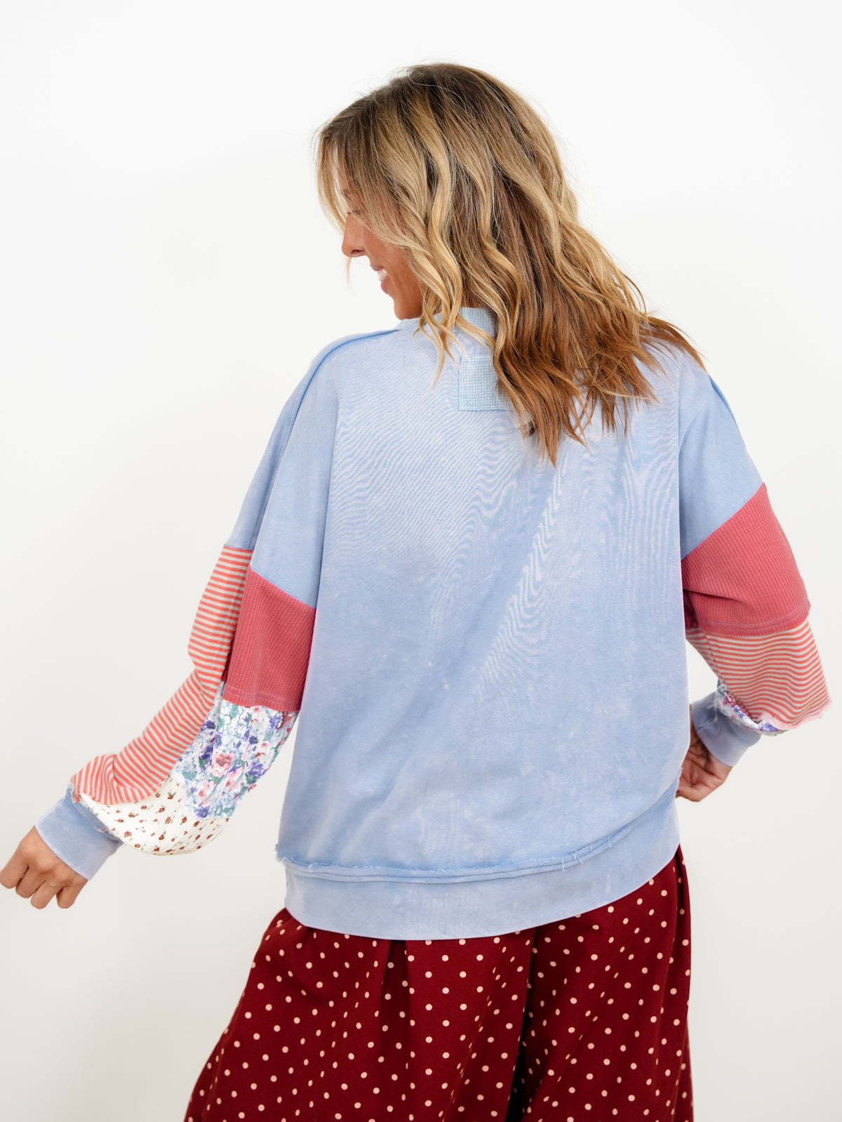 Plus/Reg Mixed Fabric Raglan Sleeve Sweatshirt