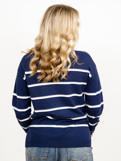 Door Buster! Zenana Striped Round Neck Sweater - Freckled Poppy