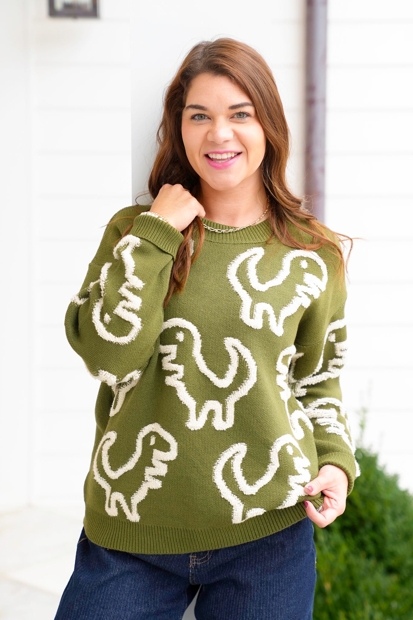 Dinosaur Pattern Long Sleeve Pullover Sweater