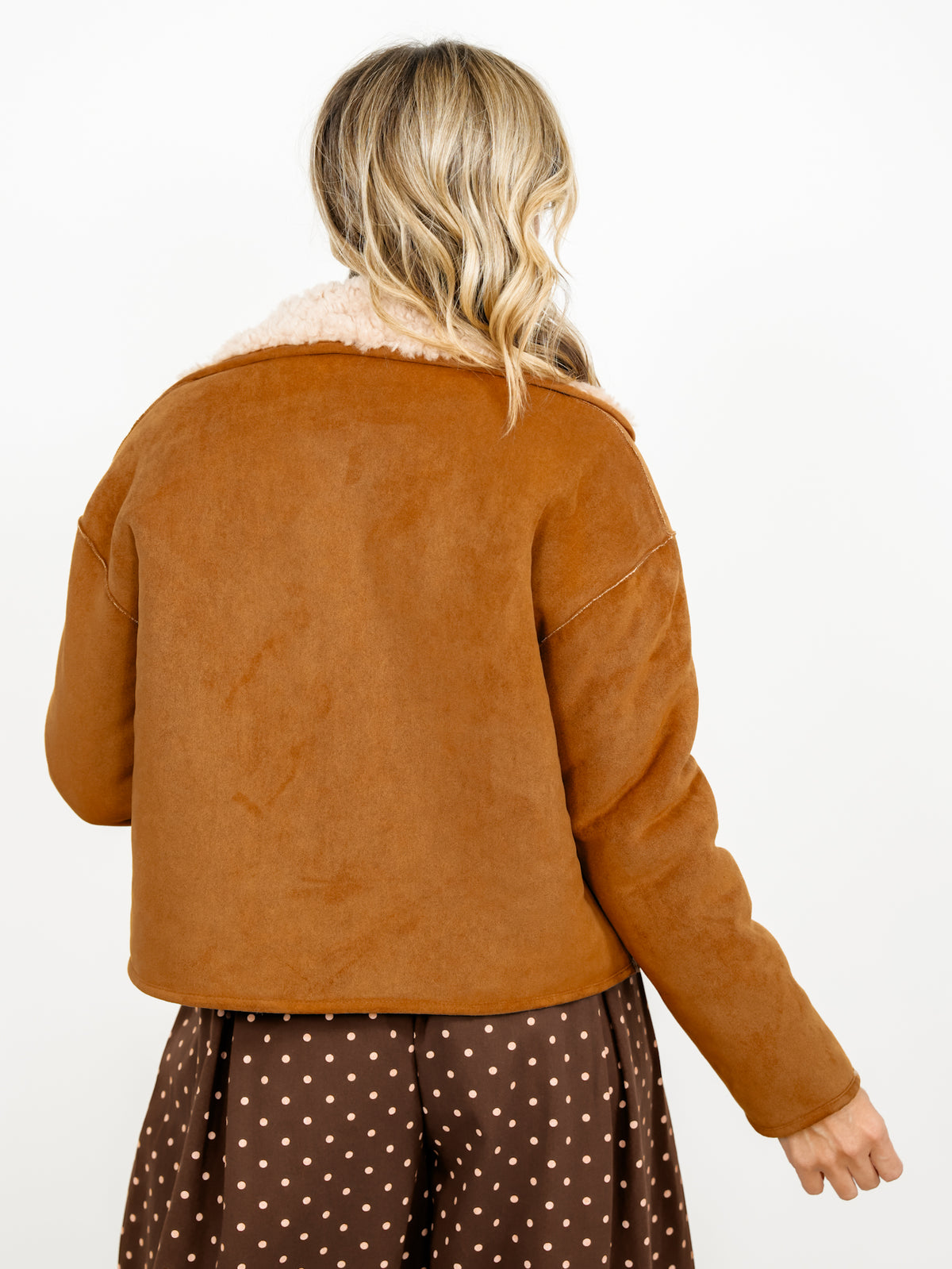 Vegan Suede/Sherpa Reversible Long Sleeve Button Down Jacket
