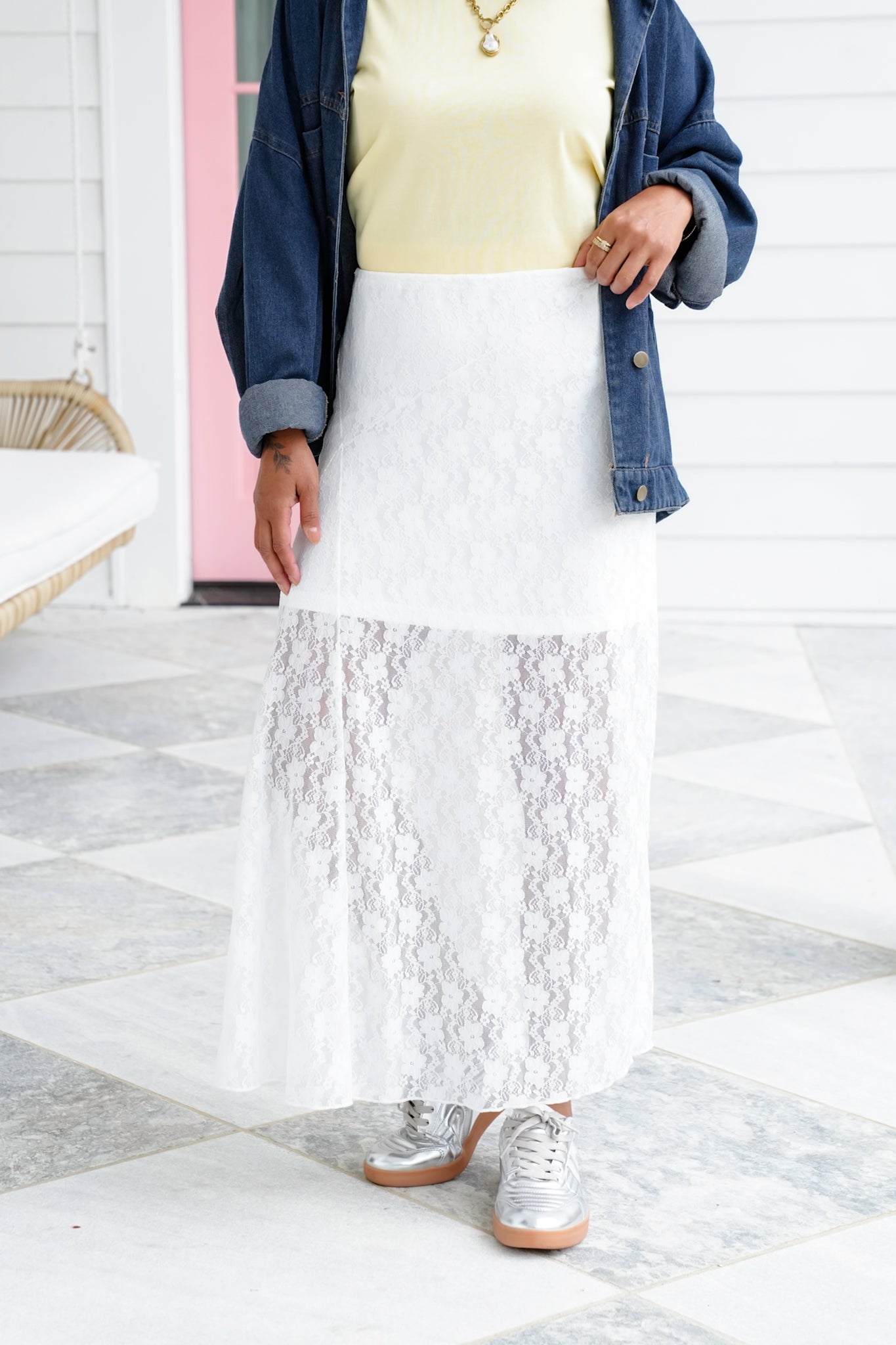 Lace Elastic Waist Maxi Skirt