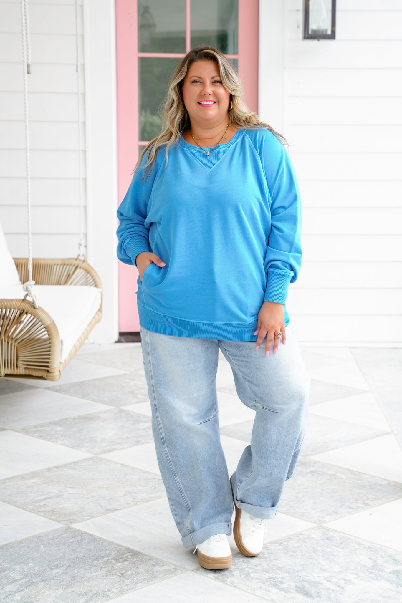 Restock! Door Buster! Plus/Reg Zenana Pigment Dyed French Terry Pullover with Pockets