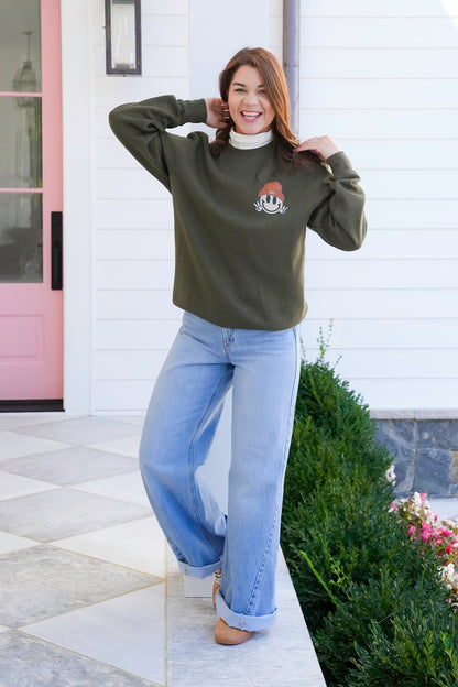 Plus/Reg Long Sleeve Smiley Face Emoji Graphic Sweatshirt