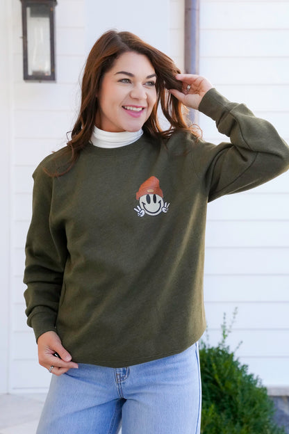 Plus/Reg Long Sleeve Smiley Face Emoji Graphic Sweatshirt