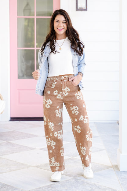 Floral Print Barrel Pants with Pockets
