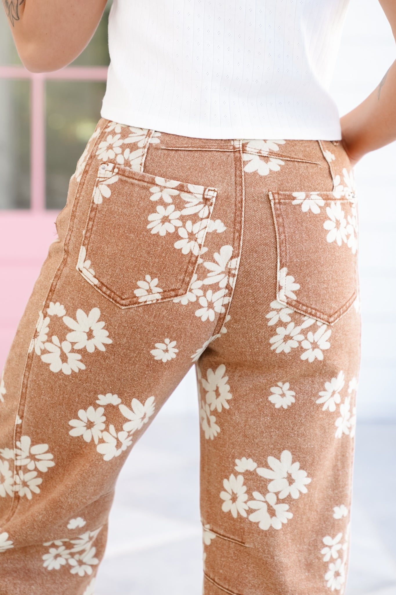 Floral Print Barrel Pants with Pockets