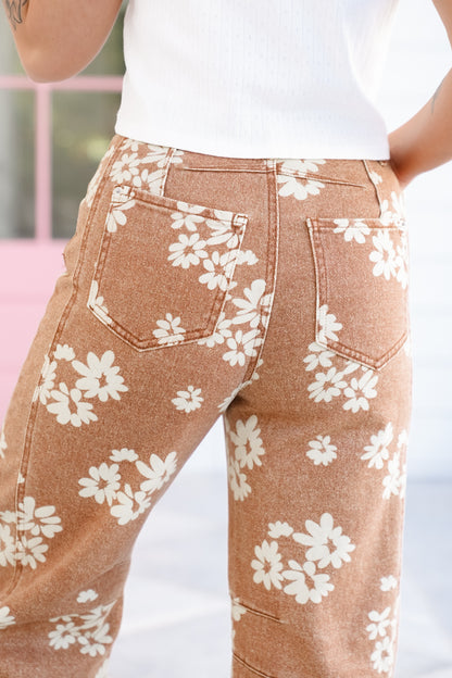 Floral Print Barrel Pants with Pockets