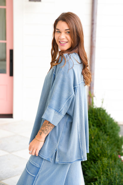 Vintage Washed 3/4 Sleeve Boxy Terry Top