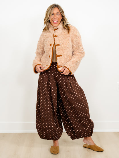Plus/Reg Polka Dot High Waist Balloon Leg Pants