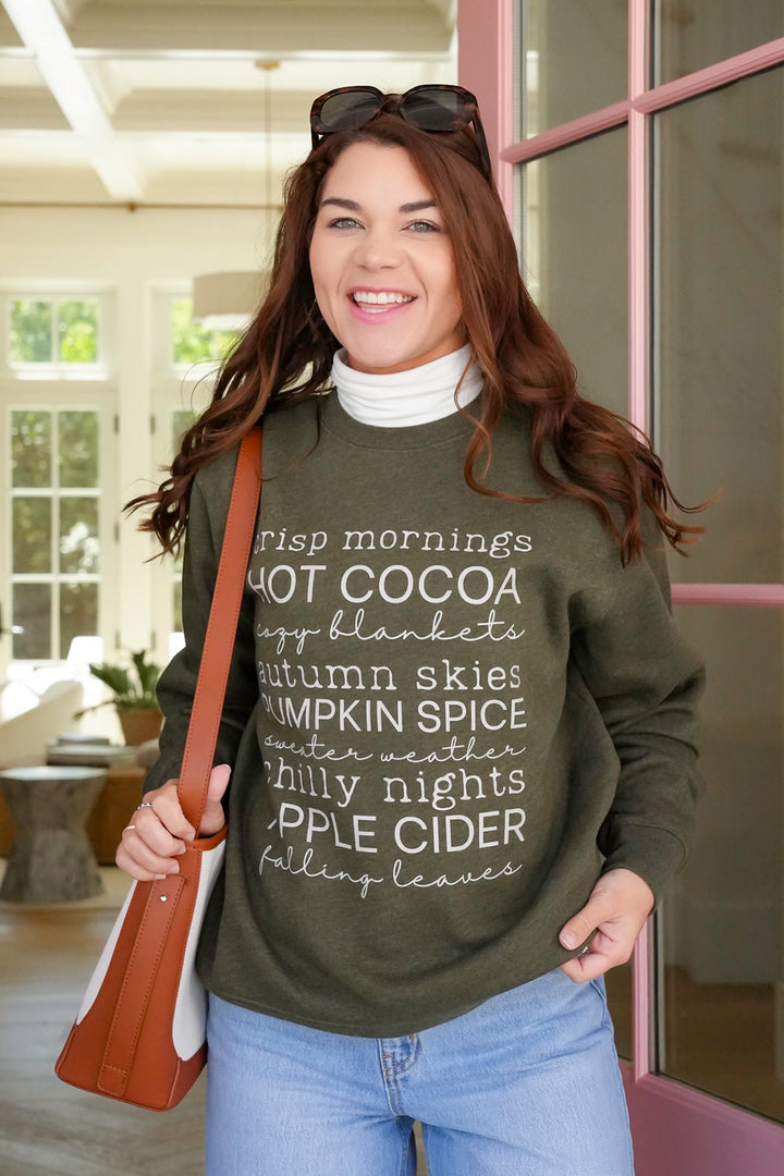 Plus/Reg Long Sleeve "Crisp Mornings" Graphic Sweatshirt