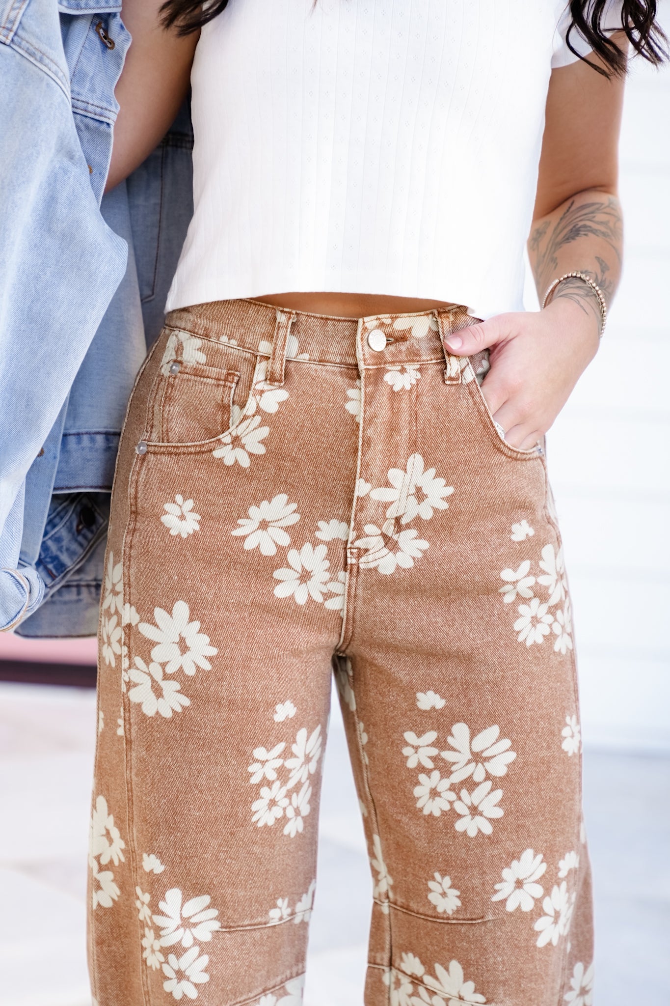 Floral Print Barrel Pants with Pockets