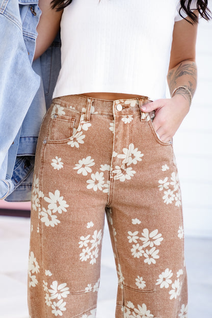Floral Print Barrel Pants with Pockets
