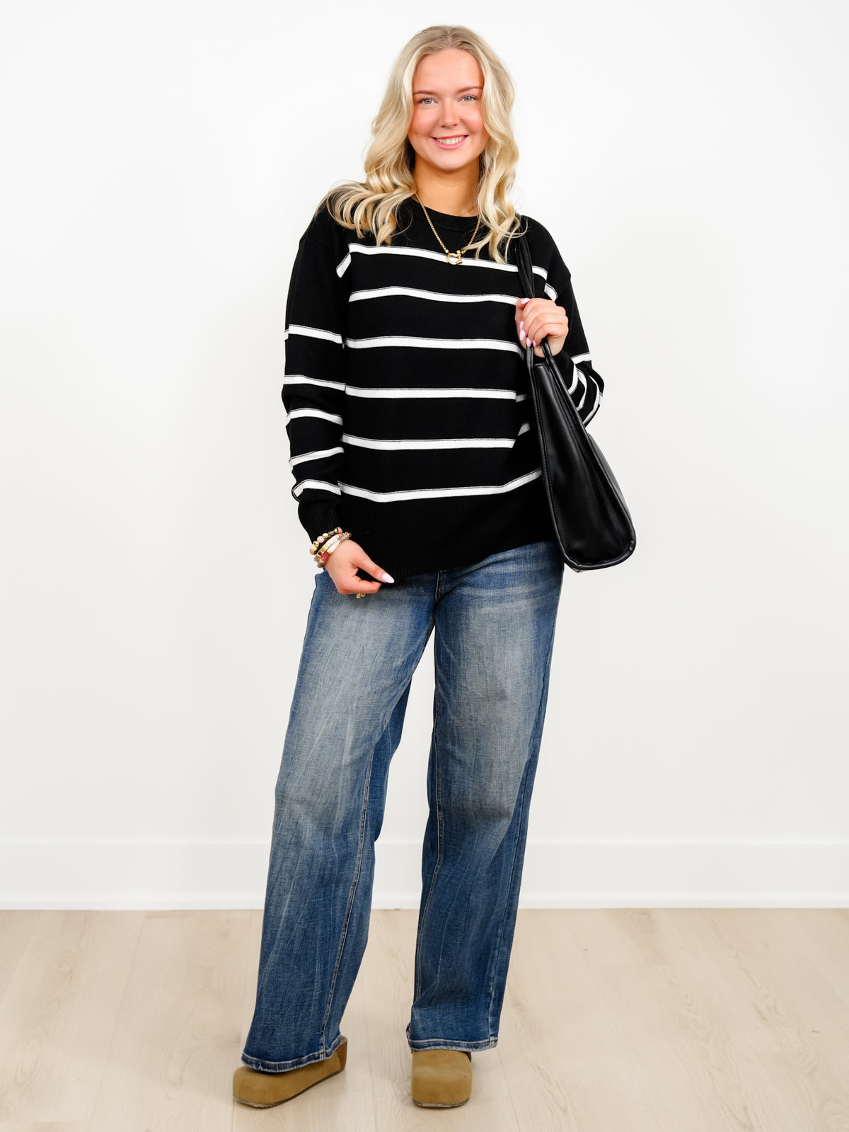 Door Buster! Zenana Striped Round Neck Sweater - Freckled Poppy