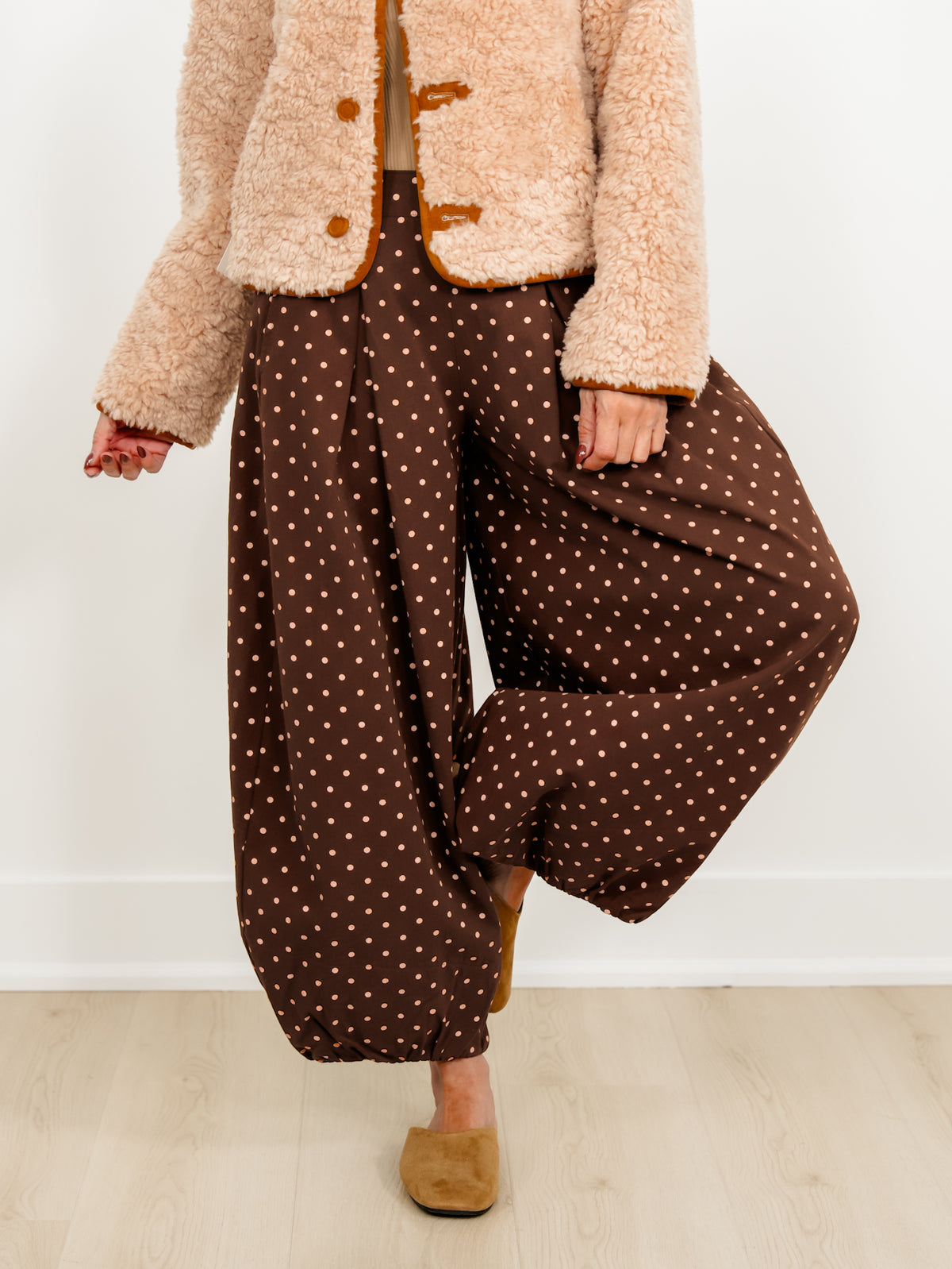Plus/Reg Polka Dot High Waist Balloon Leg Pants