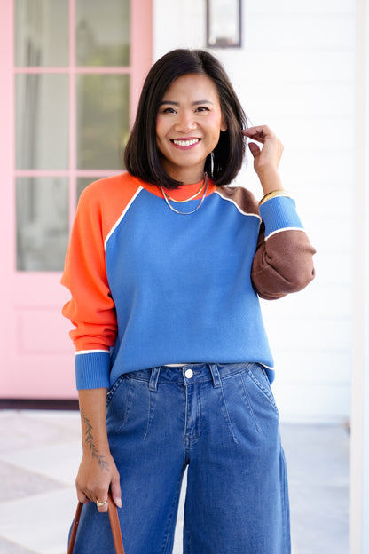 Color Block Long Sleeve Pullover Sweater