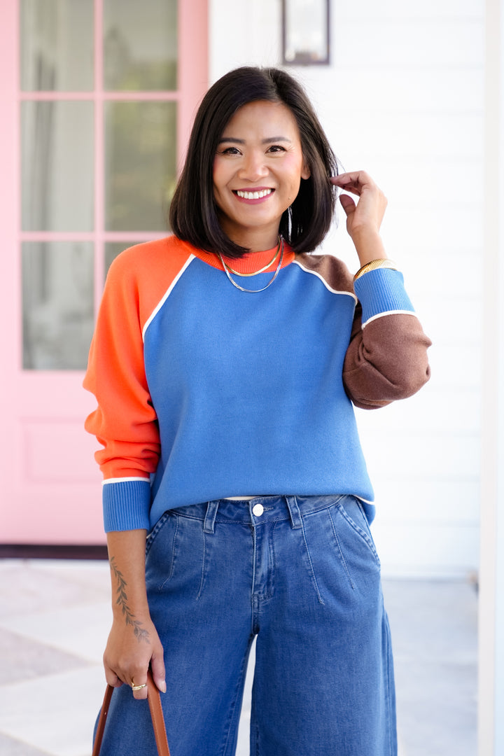 Color Block Long Sleeve Pullover Sweater