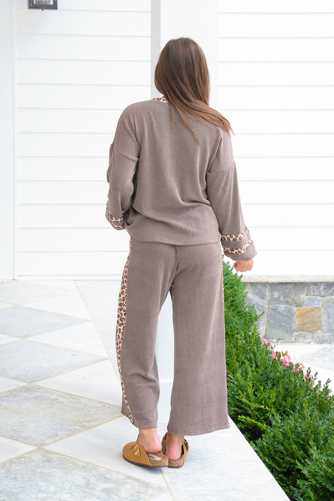 Plus/Reg Ribbed Long Sleeve Top with Elastic Waist Pants Set