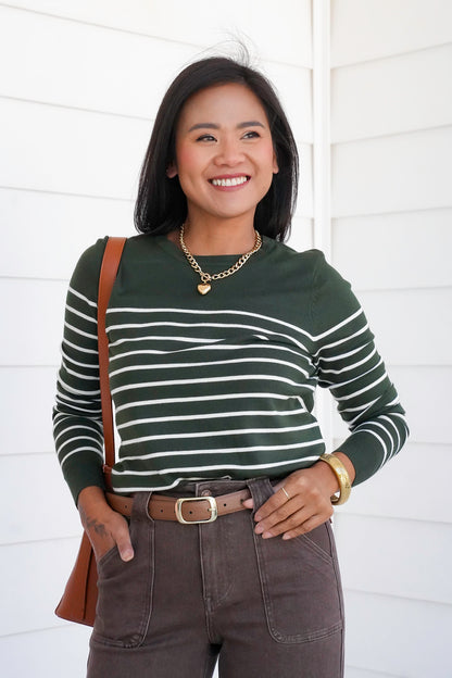 Stripe Long Sleeve Crew Neck Sweater